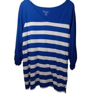 EUC Lane Bryant Fit & Flirty Blue White Striped Ruching Top Size 14/16 (XL)